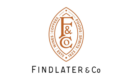 Logo of Findlater & Co in a vintage style. Features a central monogram "F & Co" within an oval surrounded by words: Wines, Coffees, Foods, Spirits, Estd 1823.